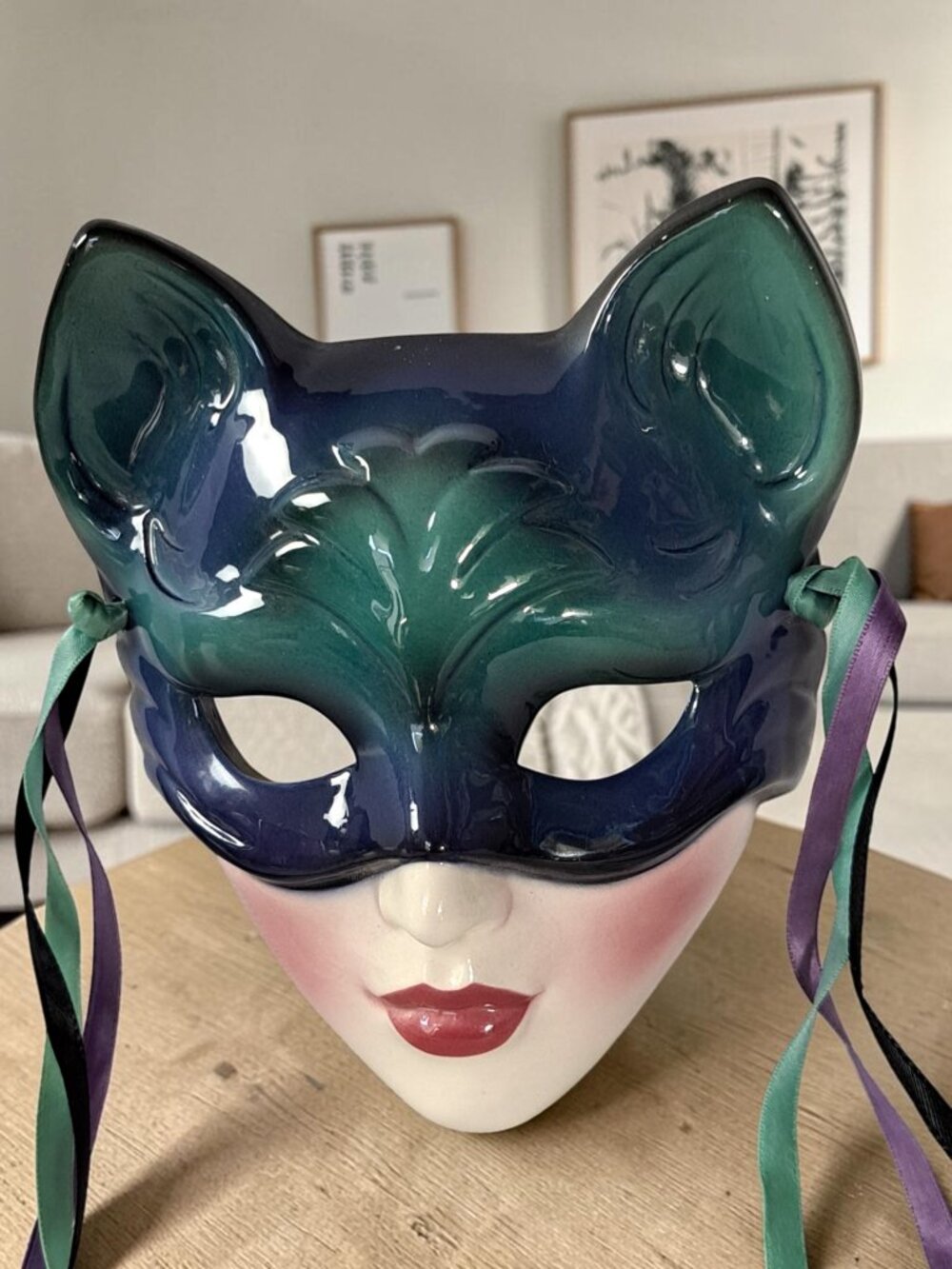 Clay Art Wall Mask Cat Face Vintage 1990 Feline Lady 90s Decor Ceramic